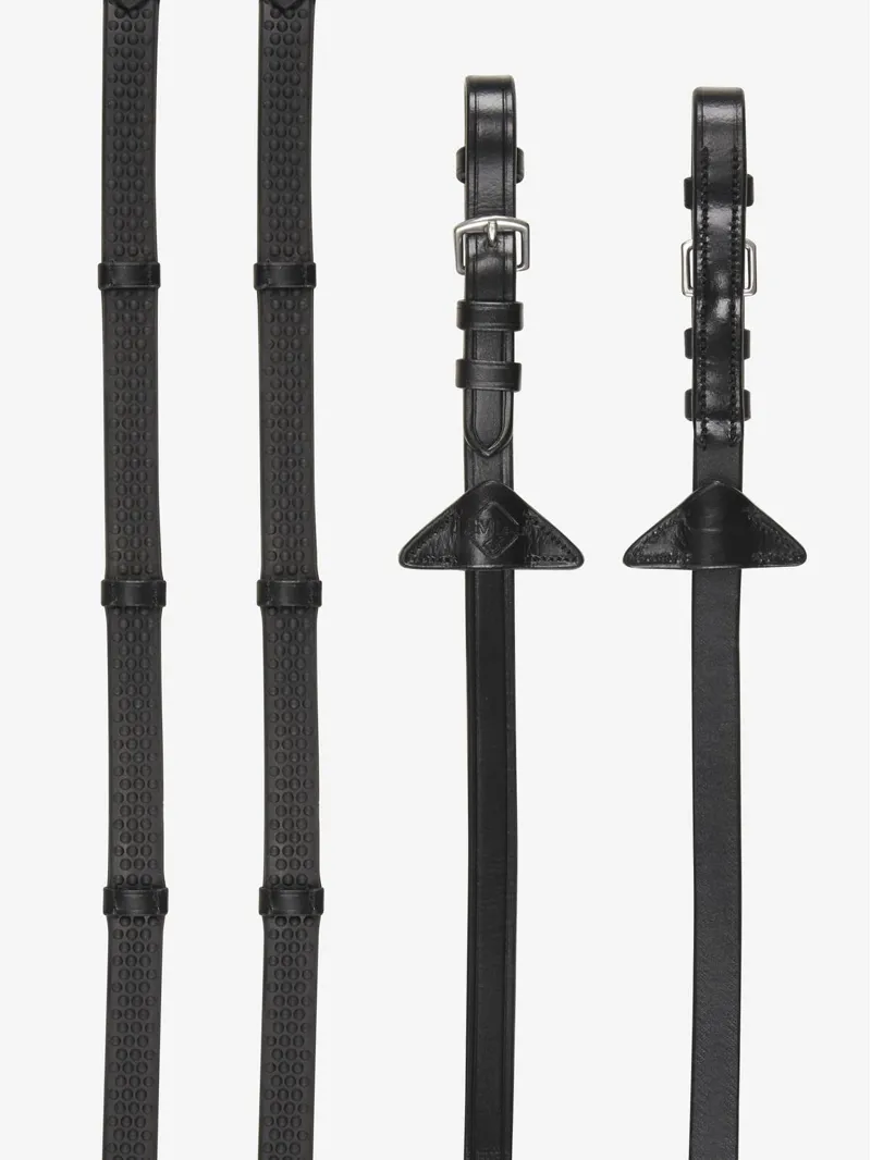 LeMieux Soft Rubber Reins with Stoppers - Black/Silver